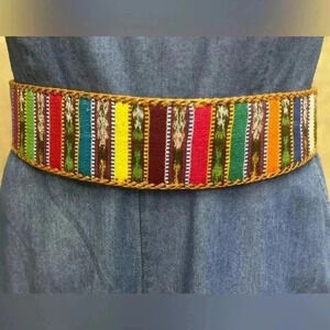Women’s Vintage Woven Multicolor Leather Southwestern made in Guatemala Size 30